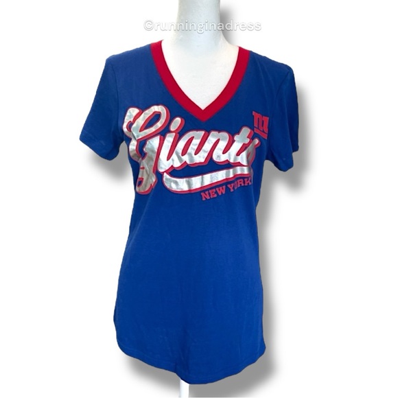 NWT  Woman’s NFL Fan Gear By G-Ill Giants V-Neck T-Shirt Size Small In Blue - Picture 1 of 7